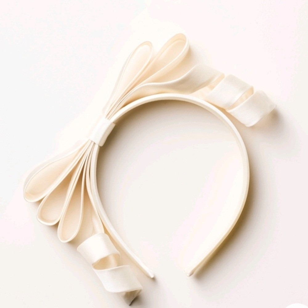 Cream‎ Satin Bow Headband Elegant Formal Occasion Hair Accessory